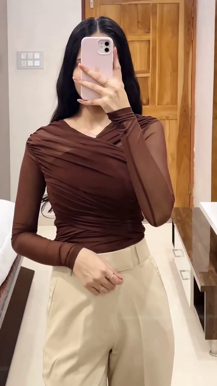 Mesh Layered Boat Neck Net Sheer Draped Fitted Top – Chic, Elegant, and Modern