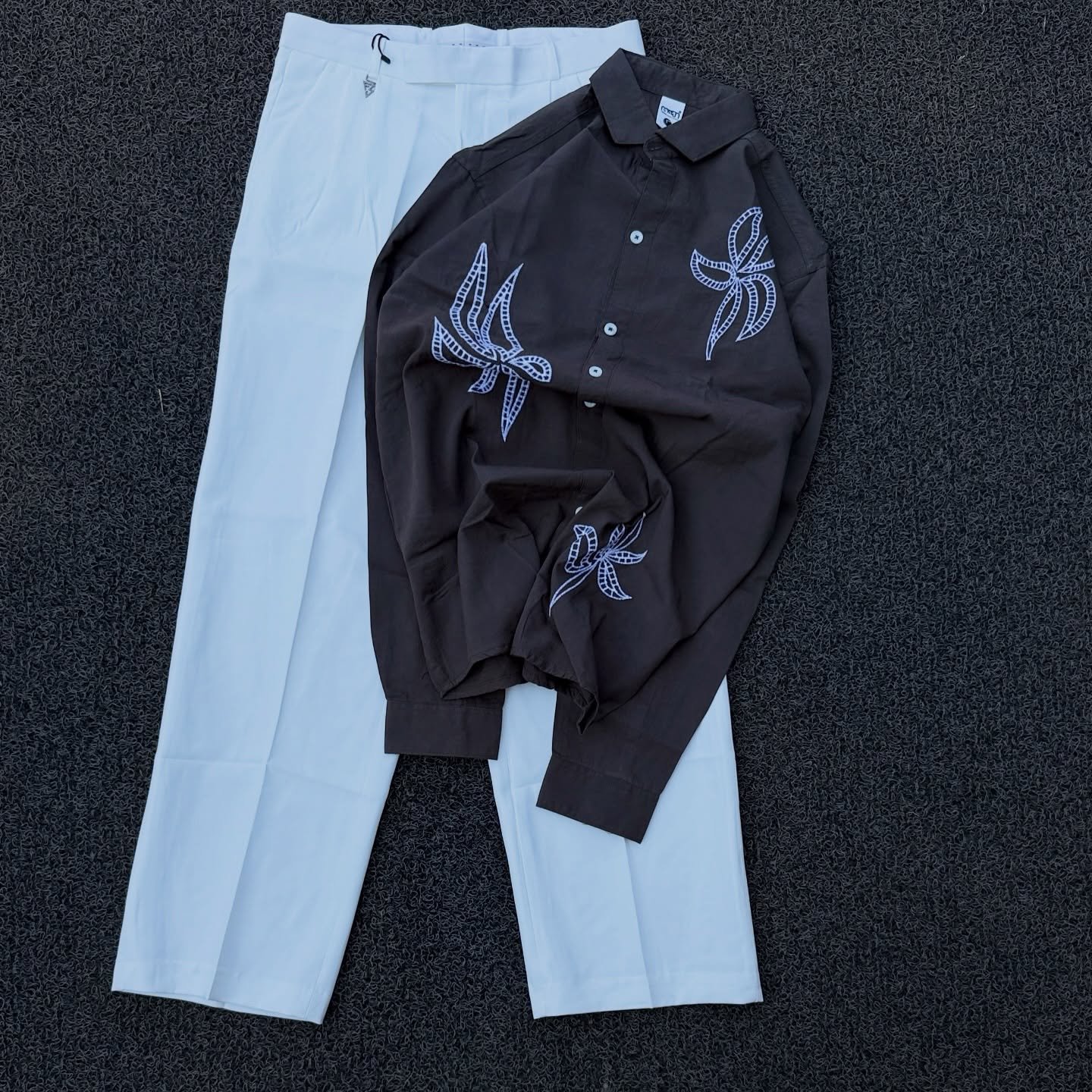 Sophisticated Heritage: Brown Embroidered Long-Sleeve Shirt with Trousers for Men