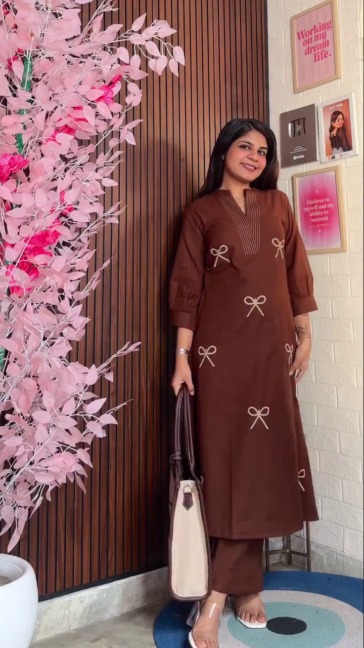 🤎 Sweet Sophistication: Bow Detail Brown Kurta Set