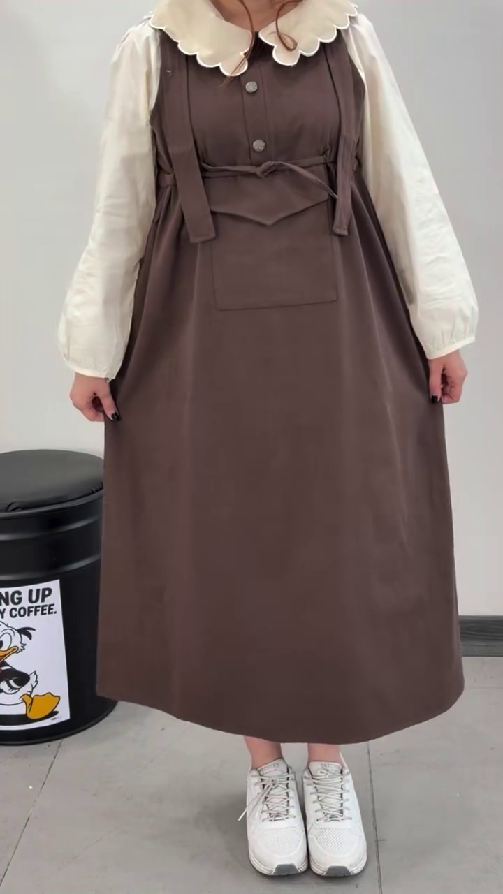 🤎 Vintage Meadow: Layered Collar Midi Dress