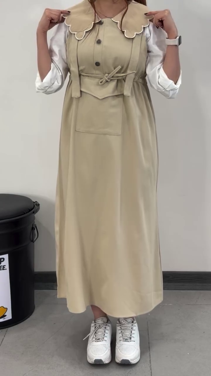 🤎 Vintage Meadow: Layered Collar Midi Dress