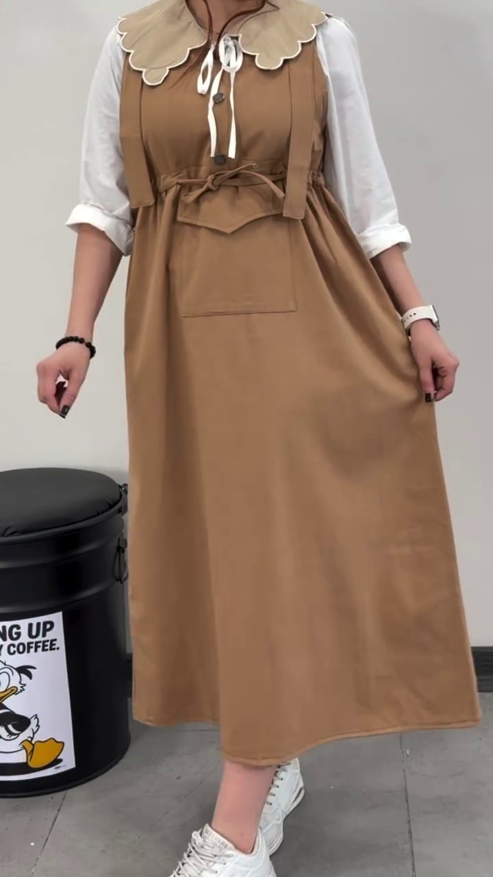 🤎 Vintage Meadow: Layered Collar Midi Dress