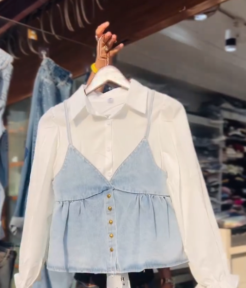 🤍 Blue Layered Charm: Denim Camisole Shirt Top