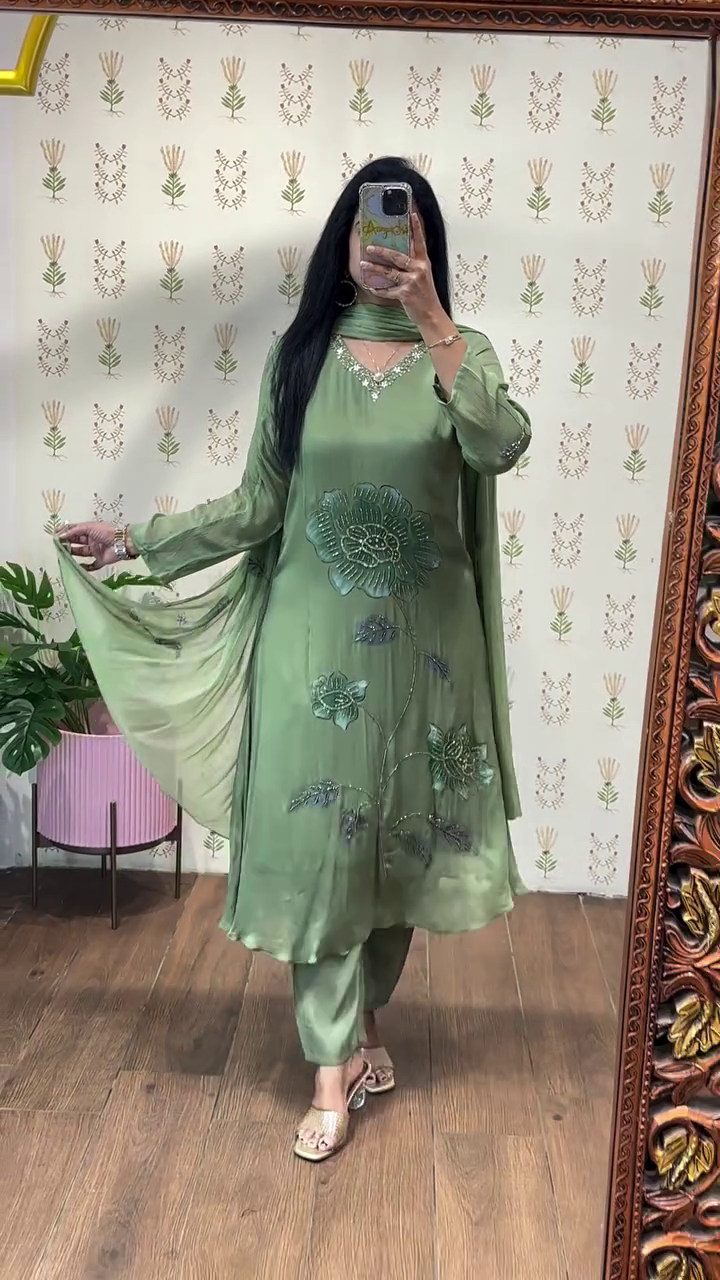 Elegant Mauve Embroidered Suit Set – Sheer Grace with Floral Detailing