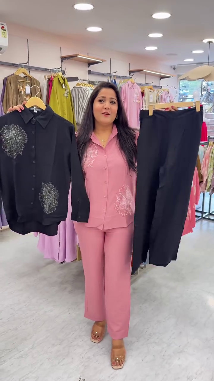 Blush Pink Embroidered Co-Ord Set – Soft Elegance with Everyday Comfort