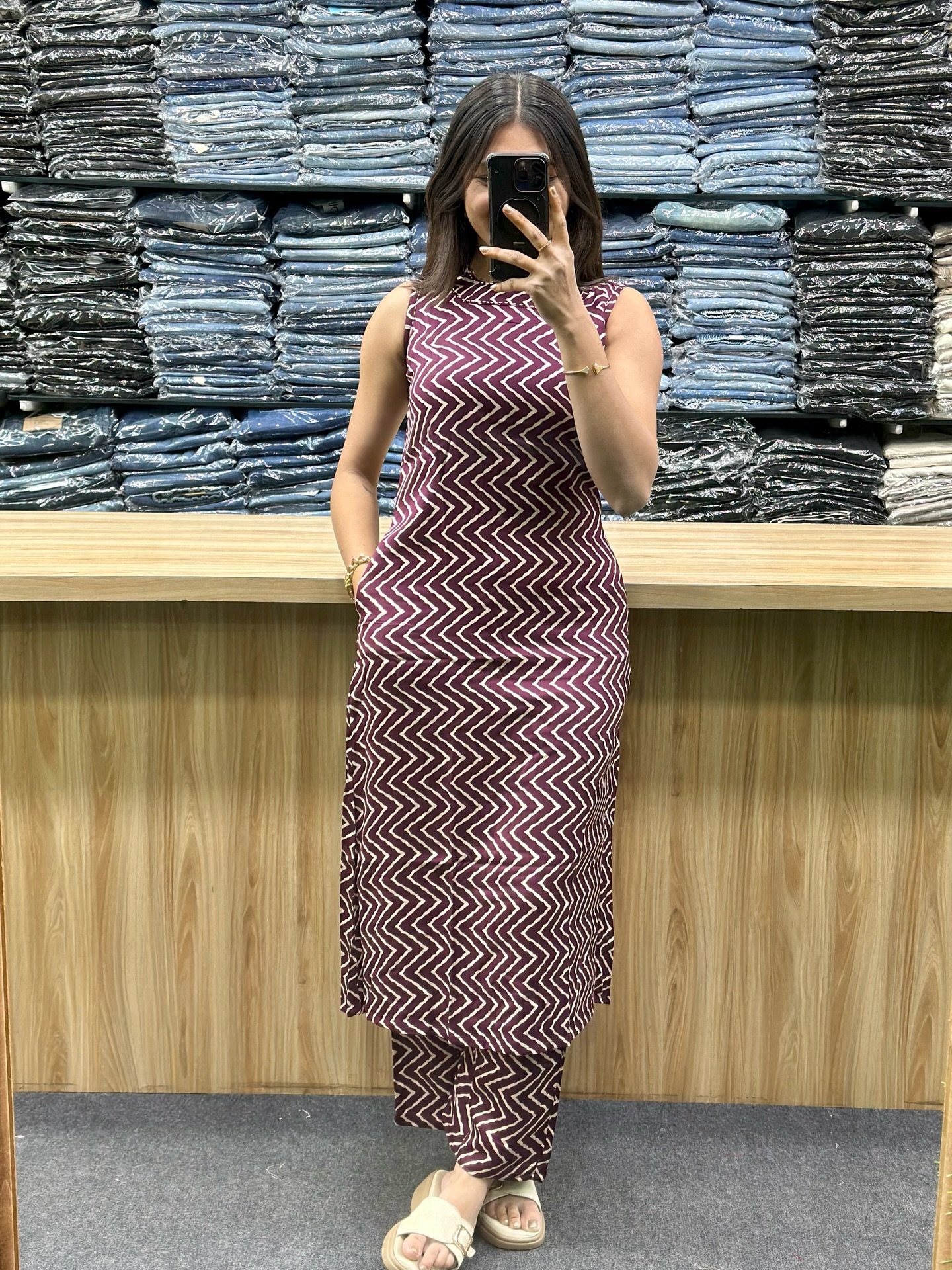 Bold Red Zigzag Printed Co-Ord Set – Sleeveless Statement Style with Modern Edge