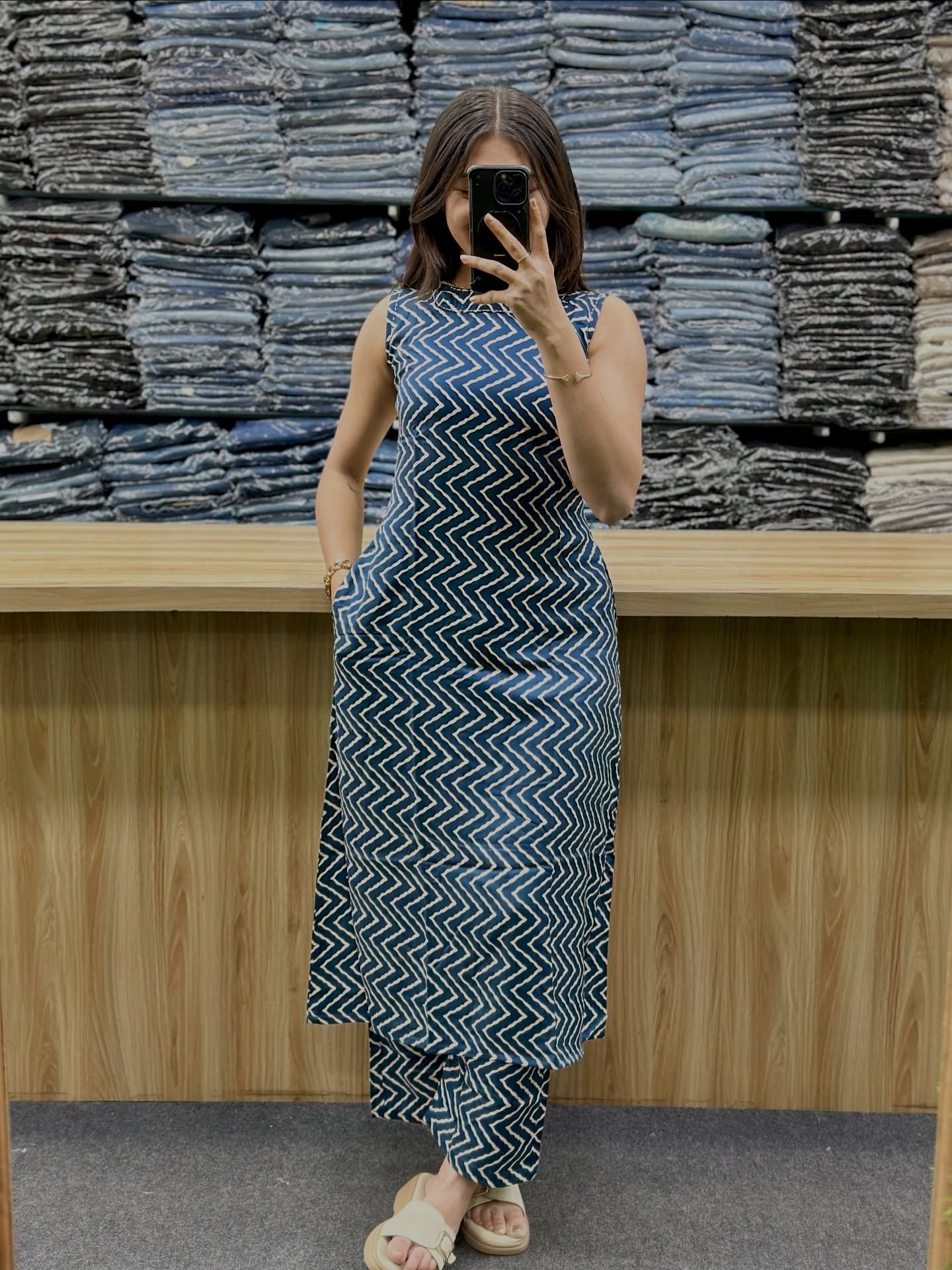 Bold Red Zigzag Printed Co-Ord Set – Sleeveless Statement Style with Modern Edge