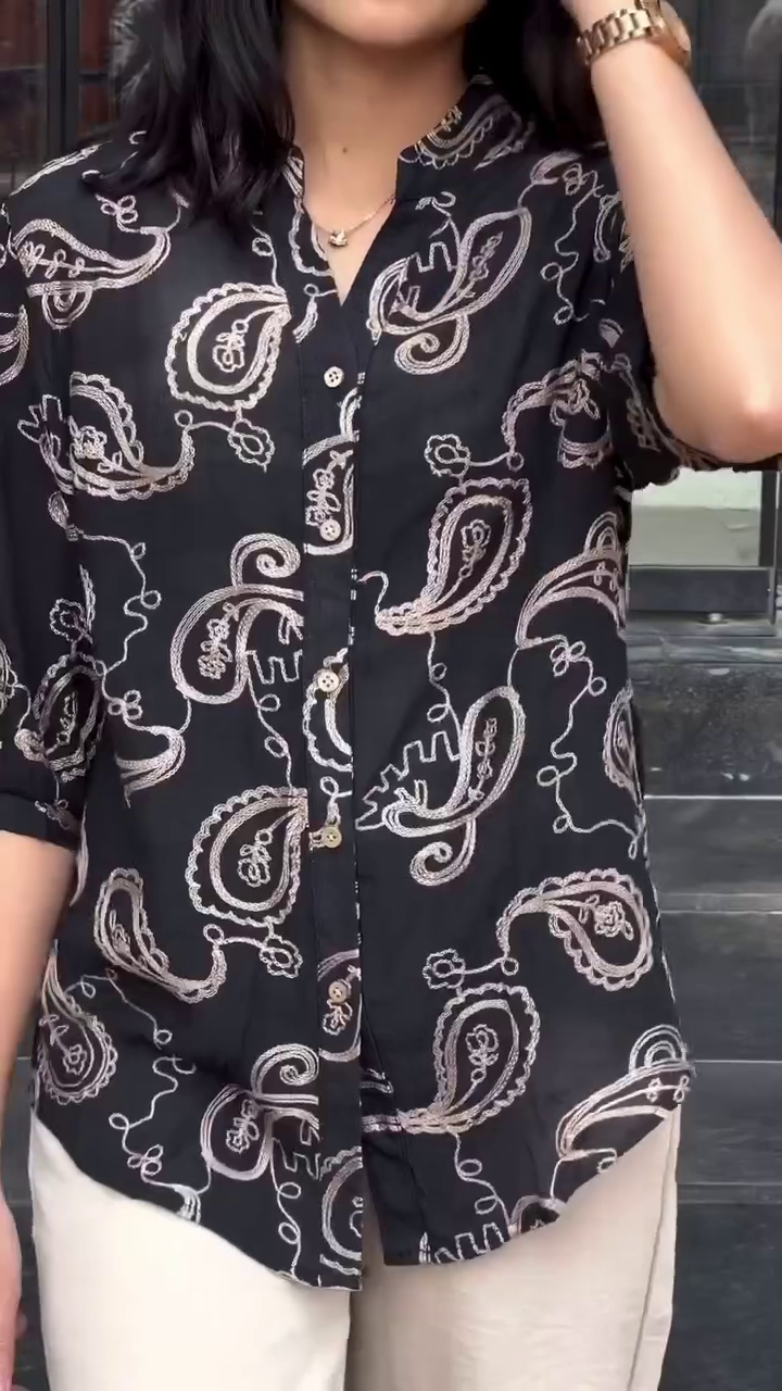 🖤 Midnight Muse Paisley Print Shirt – Effortless Chic | Available in Multiple Colours, Designs & Sizes (XXS–XXL) ✨