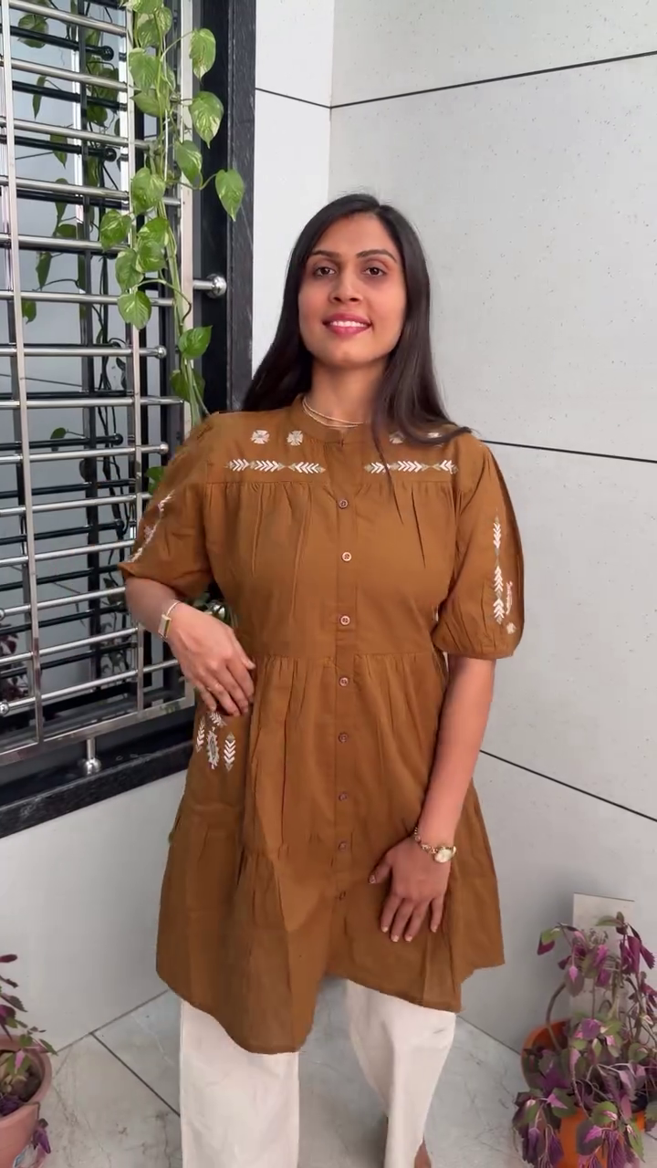 🌿 Olive Bloom Embroidered Tunic Dress – Effortless Everyday Elegance | Available in Multiple Colours, Designs & Sizes (XXS–XXL) ✨