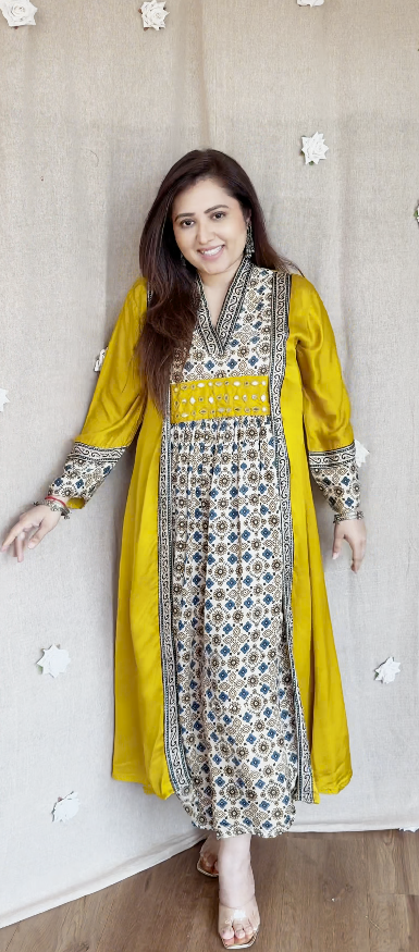 Elegant Ajrakh Modal Satin Silk Dress – Timeless Comfort Meets Artistic Style