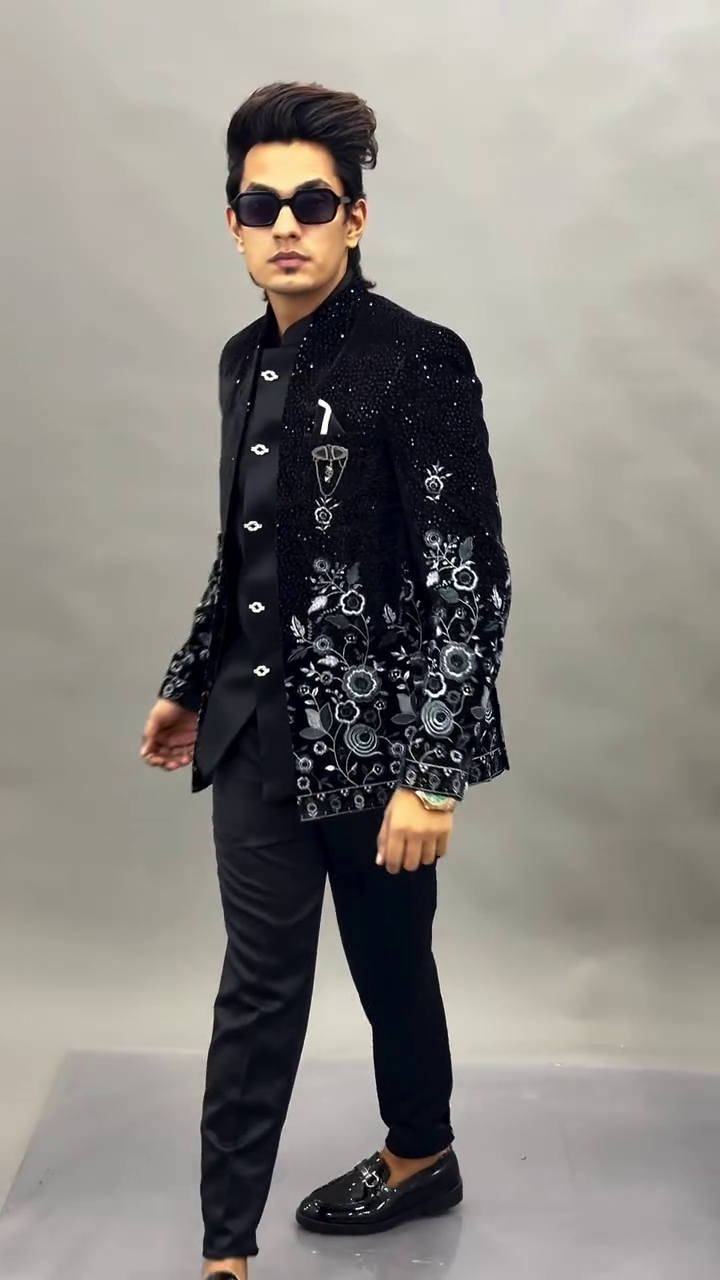 Bold Elegance: A Modern Statement in Black Embroidered Couture