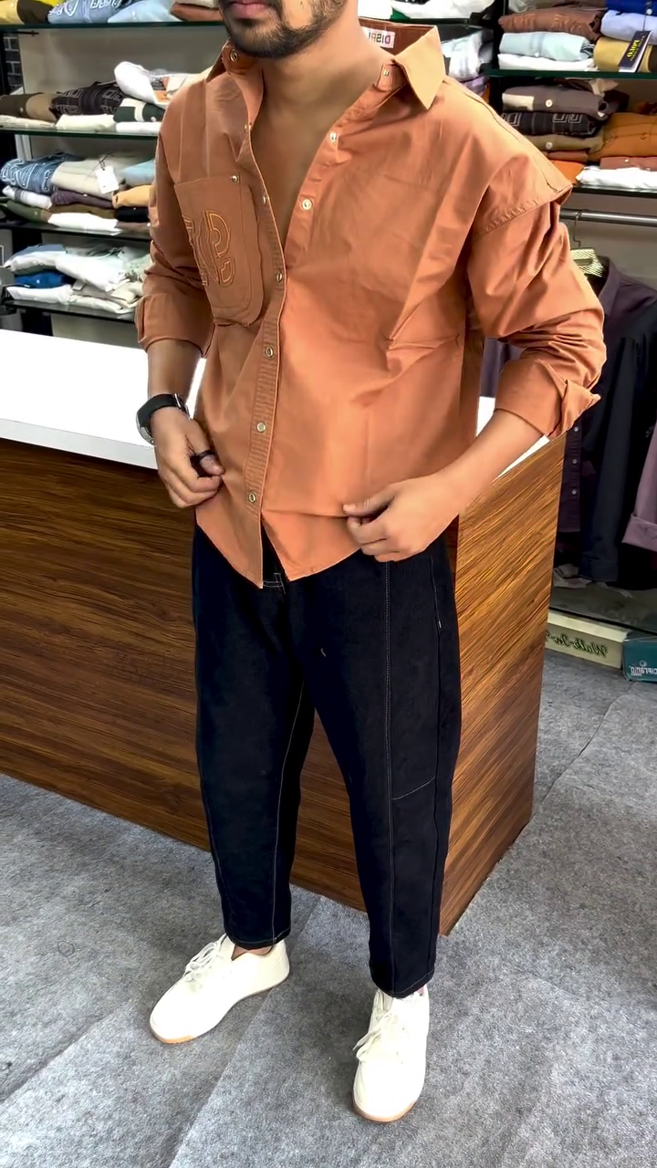 Bold Casual Style: Carrot Orange Cotton Shirt for a Modern Everyday Look