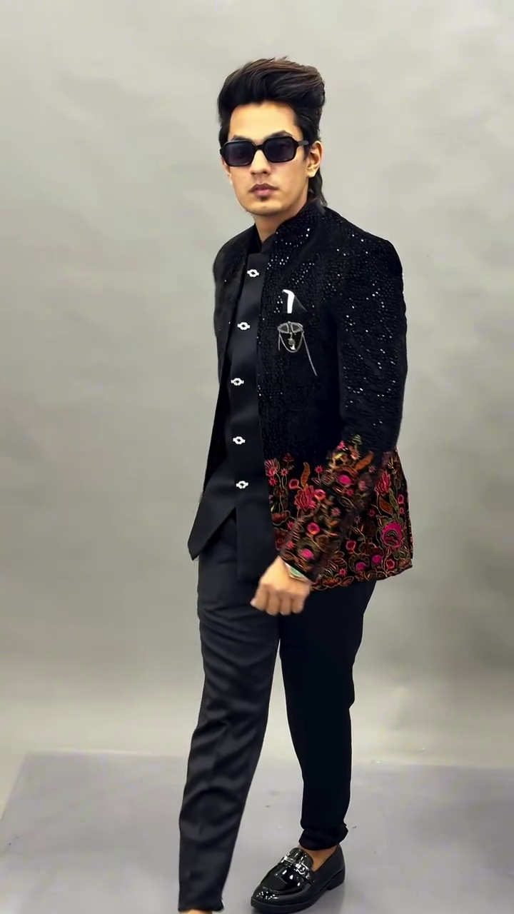 Royal Black Statement: Embroidered Designer Party Blazer Set for Men