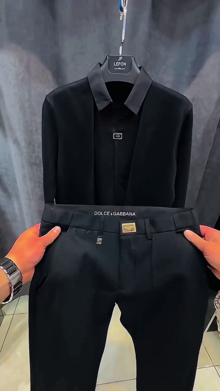 Luxury All-Black Formal Set: Sleek Shirt & Tailored Trousers for a Powerful Look