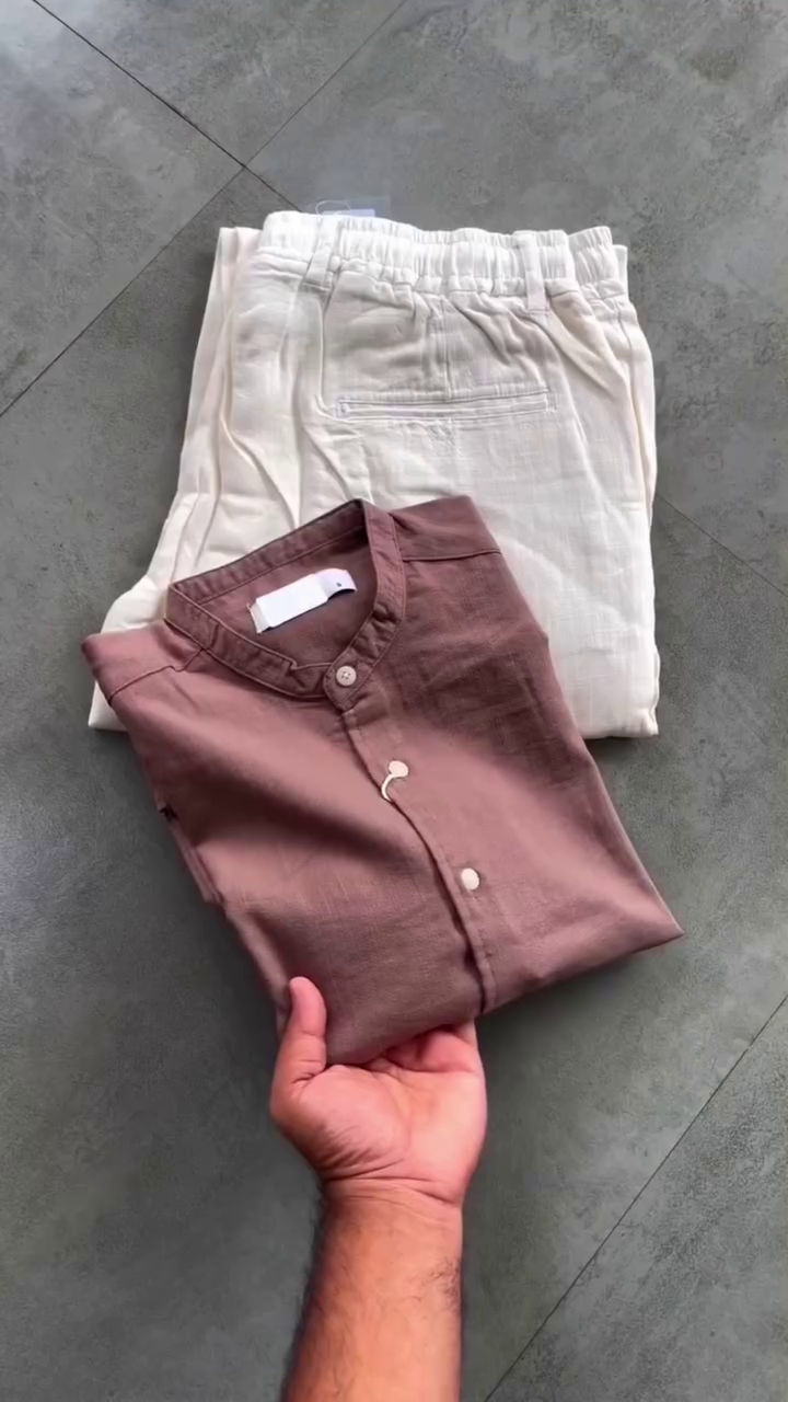 Fresh & Minimal: Olive Green Cotton Shirt with Relaxed White Trousers Set