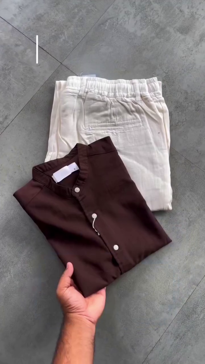 Fresh & Minimal: Olive Green Cotton Shirt with Relaxed White Trousers Set