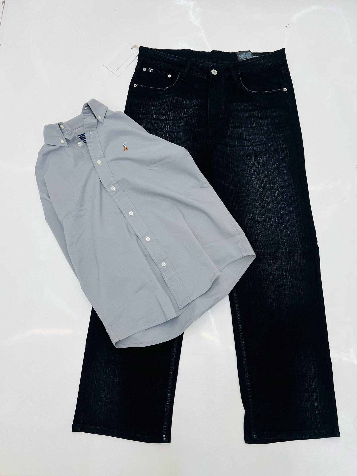 Smart & Minimal: Classic Grey Shirt with Black Denim Combo