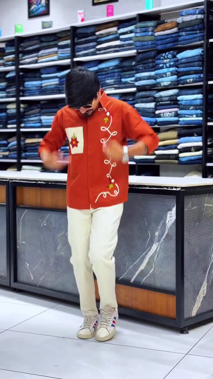 Modern Ethnic Fusion: White Embroidered Shirt with Brown Trousers