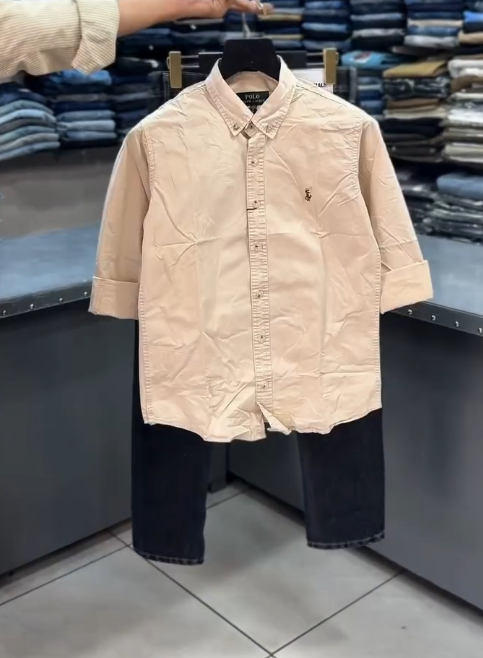 Rugged & Refined: Vintage Brown Shirt with Washed Denim Combo