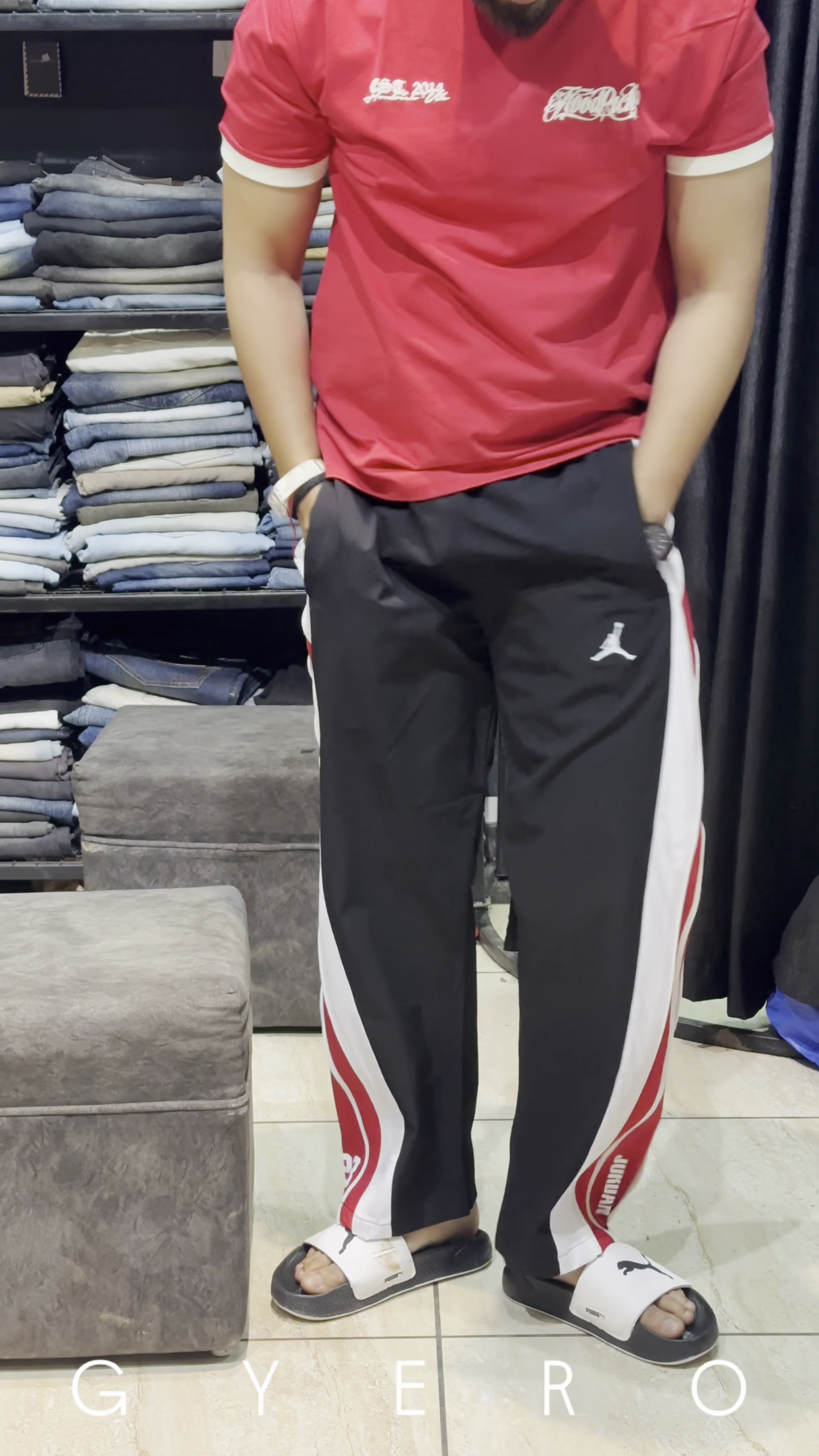 Sporty Street Style: Colorblock Track Pants with Bold Side Stripes