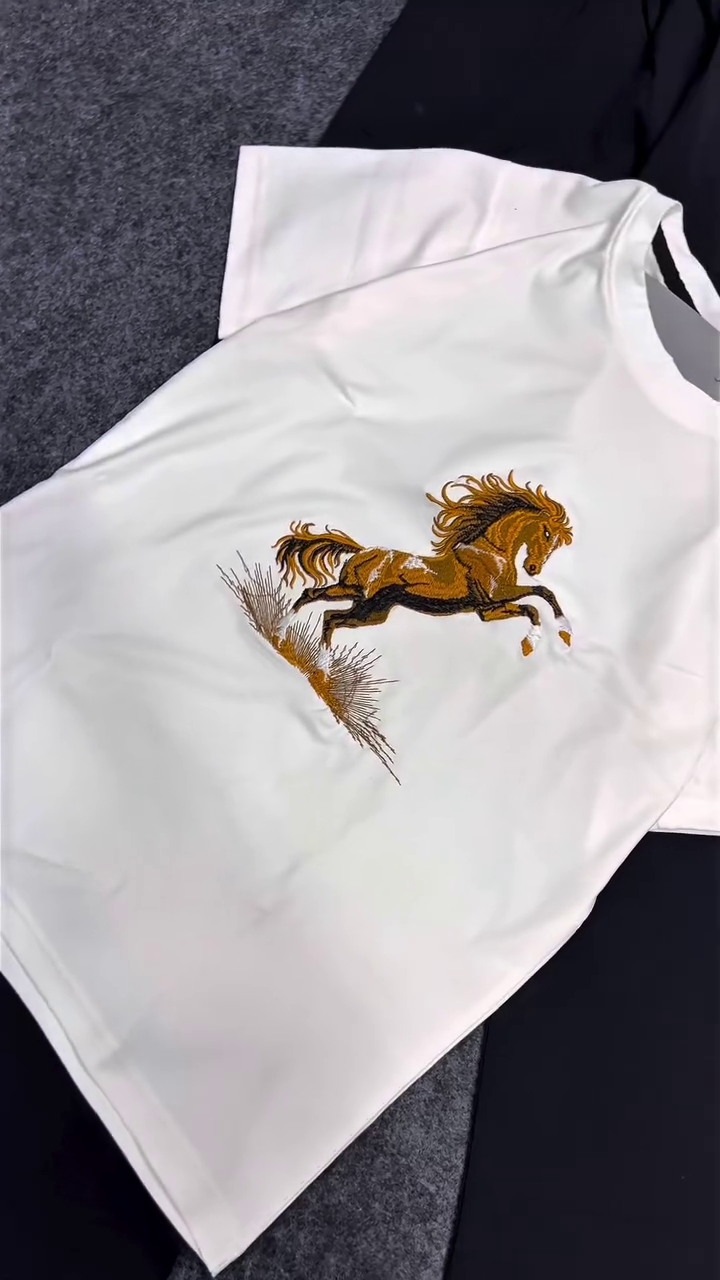 Bold & Premium: Horse Graphic T-Shirt with Black Track Pants Set
