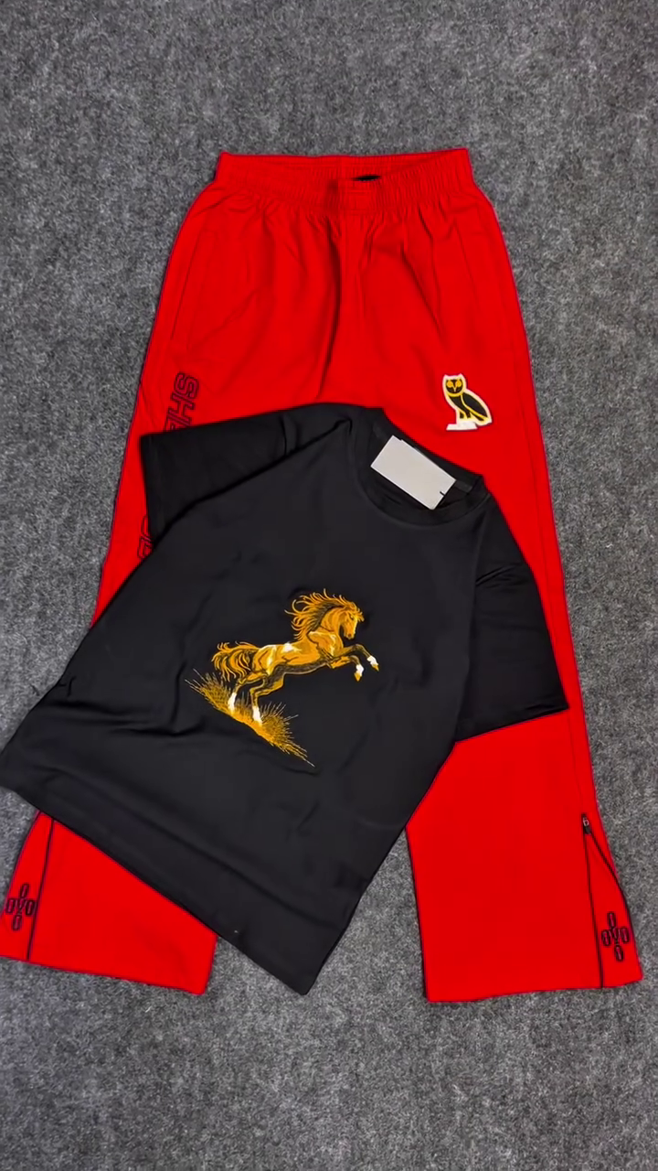 Bold & Premium: Horse Graphic T-Shirt with Black Track Pants Set