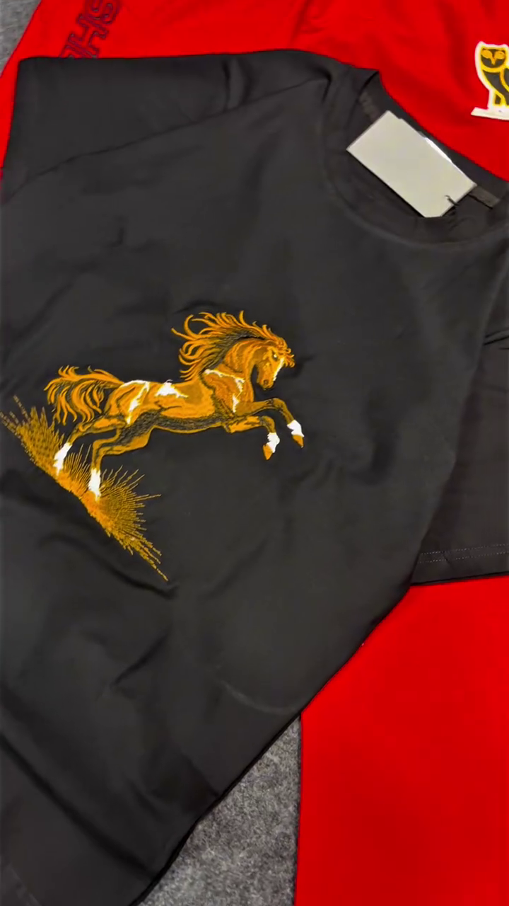 Bold & Premium: Horse Graphic T-Shirt with Black Track Pants Set