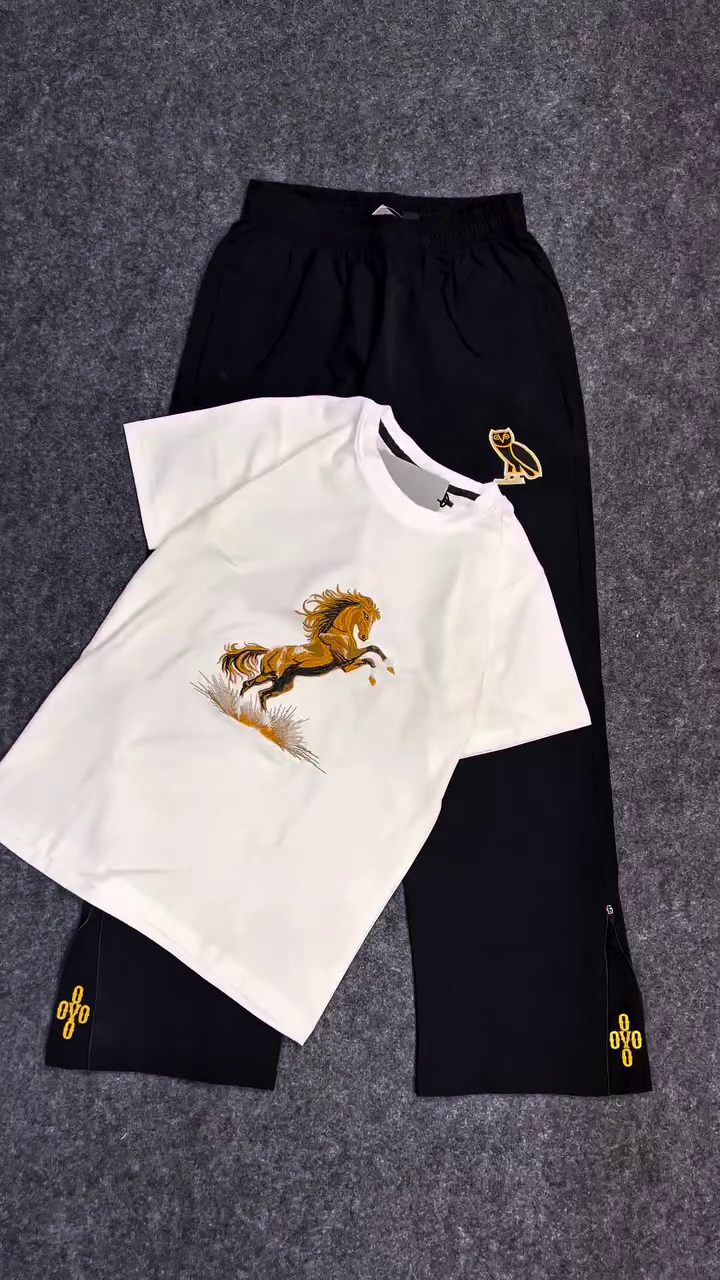 Bold & Premium: Horse Graphic T-Shirt with Black Track Pants Set