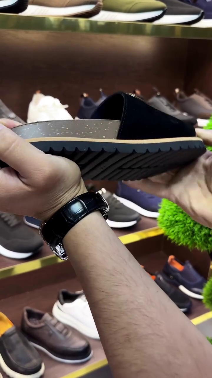 Men’s Black Suede TF Emblem Sandals with Cork-Style Sole – Premium Look at Just ₹99