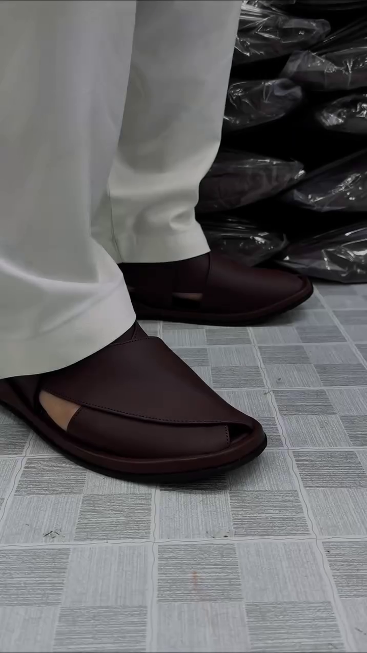 Handmade Dark Brown Leather Peshawari Sandals with Classic Buckle – Only ₹149