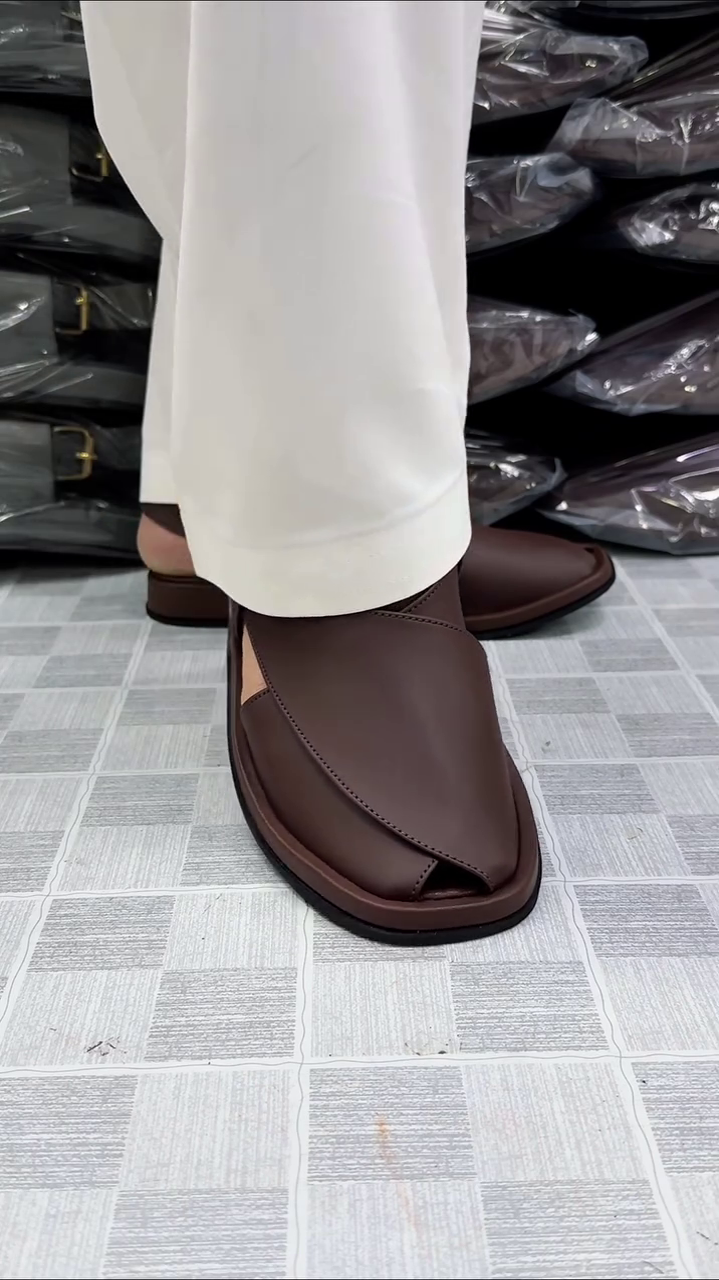 Handmade Dark Brown Leather Peshawari Sandals with Classic Buckle – Only ₹149