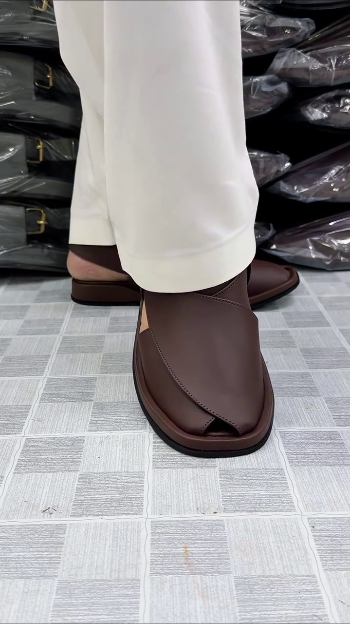 Handmade Dark Brown Leather Peshawari Sandals with Classic Buckle – Only ₹149