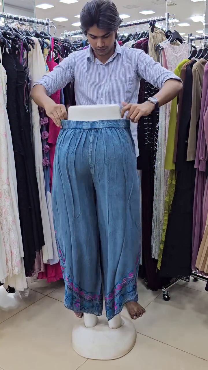 Embroidered Denim Dhoti Pants with Drawstring – Trendy Ethnic Fusion at Just ₹99/-