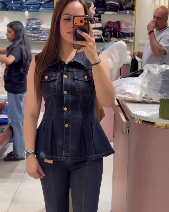 Women’s Sleeveless Blue Denim Peplum Top with Front Buttons – Chic Style at Just ₹149