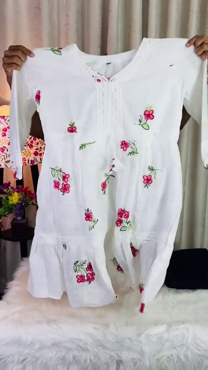 Graceful Charm – White Embroidered Floral Topswith pant  at Just ₹149!